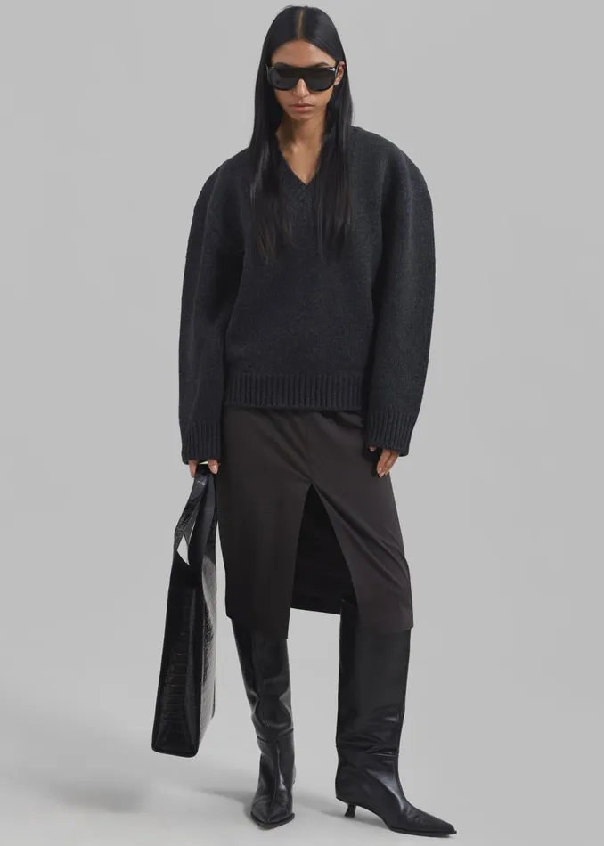 Women The Frankie Shop Knitwear Edina Two Tone Wool Sweater Charcoal