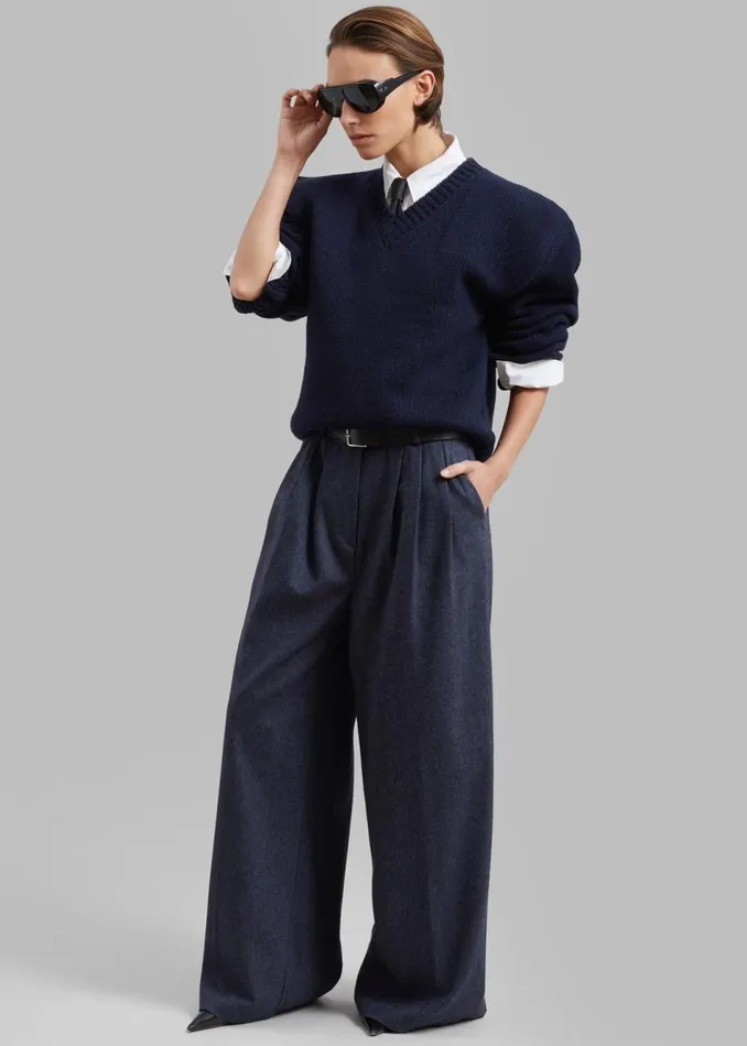 Women The Frankie Shop Knitwear Edina Two Tone Wool Sweater Navy