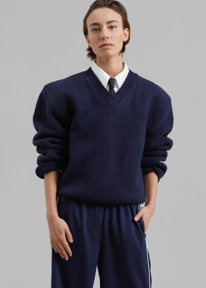 Women The Frankie Shop Knitwear Edina Two Tone Wool Sweater Navy