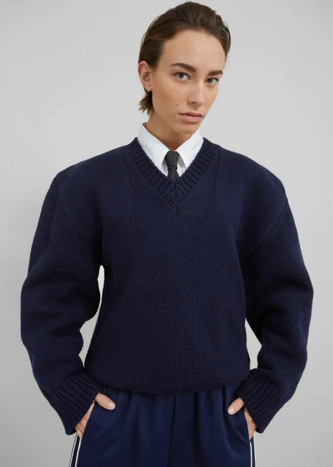 Women The Frankie Shop Knitwear Edina Two Tone Wool Sweater Navy