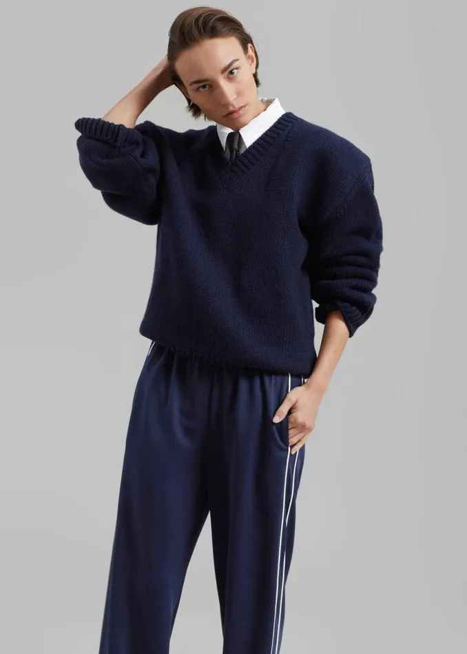 Women The Frankie Shop Knitwear Edina Two Tone Wool Sweater Navy