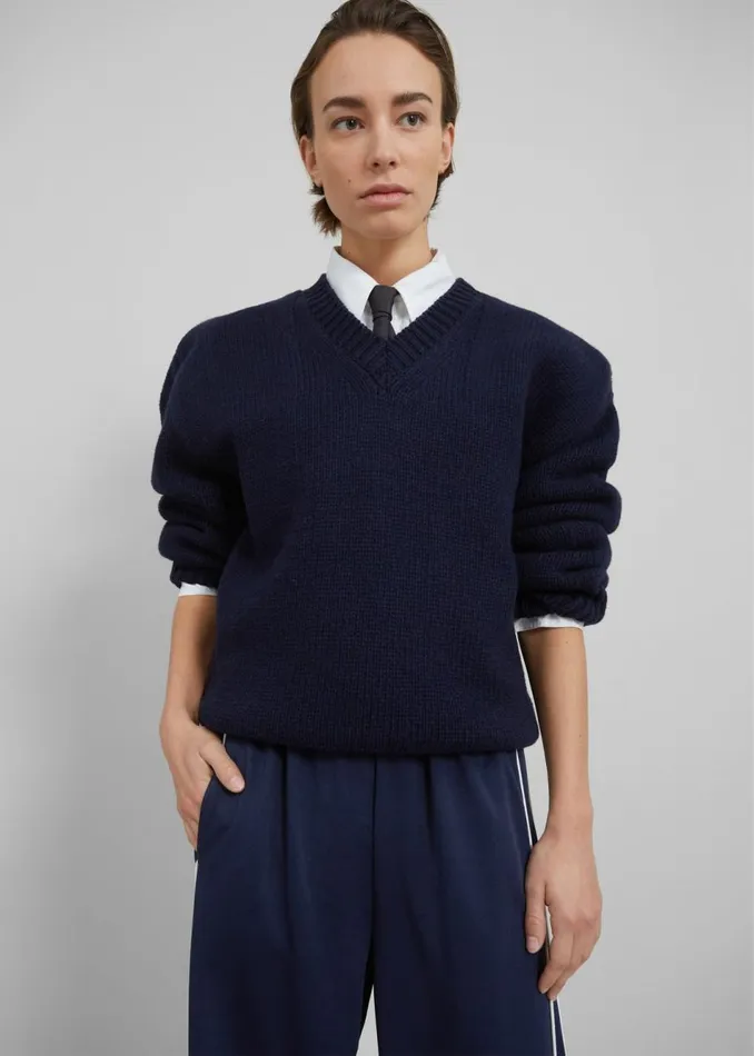 Women The Frankie Shop Knitwear Edina Two Tone Wool Sweater Navy