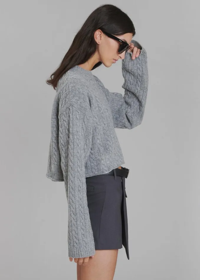 Women The Frankie Shop Knitwear Farrah Braided Sweater Grey Melange