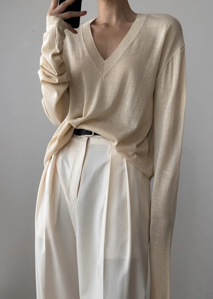 Women The Frankie Shop Knitwear Juro VNeck Knit Butter