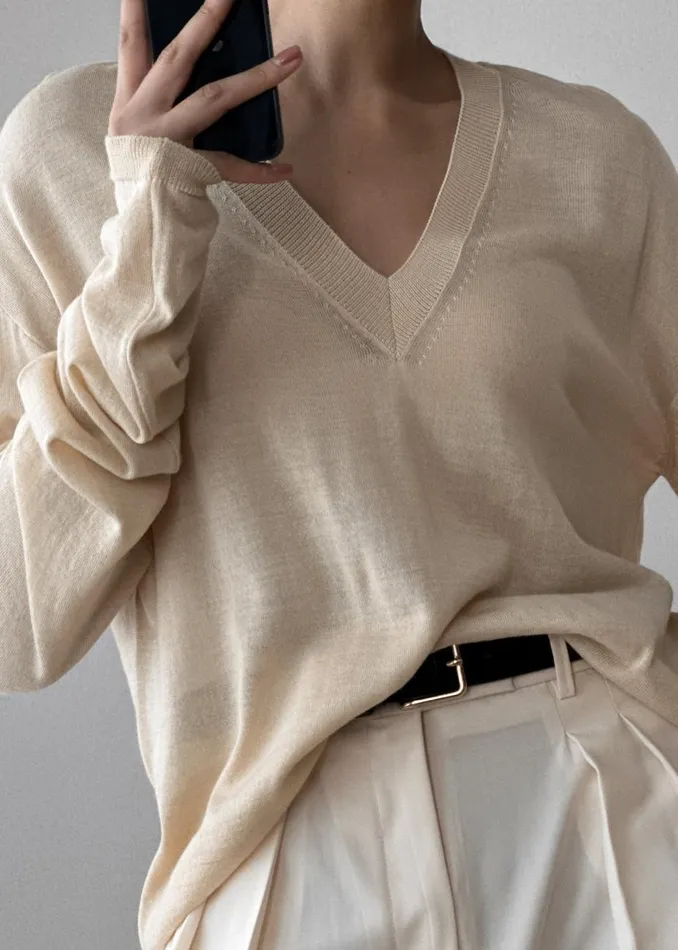 Women The Frankie Shop Knitwear Juro VNeck Knit Butter