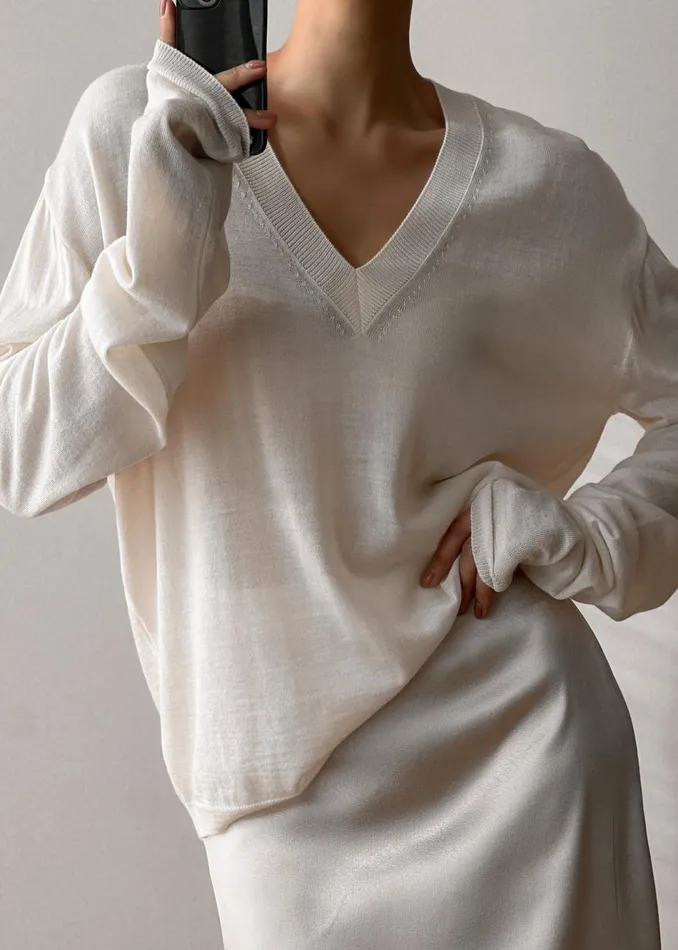 Women The Frankie Shop Knitwear Juro VNeck Knit Cream