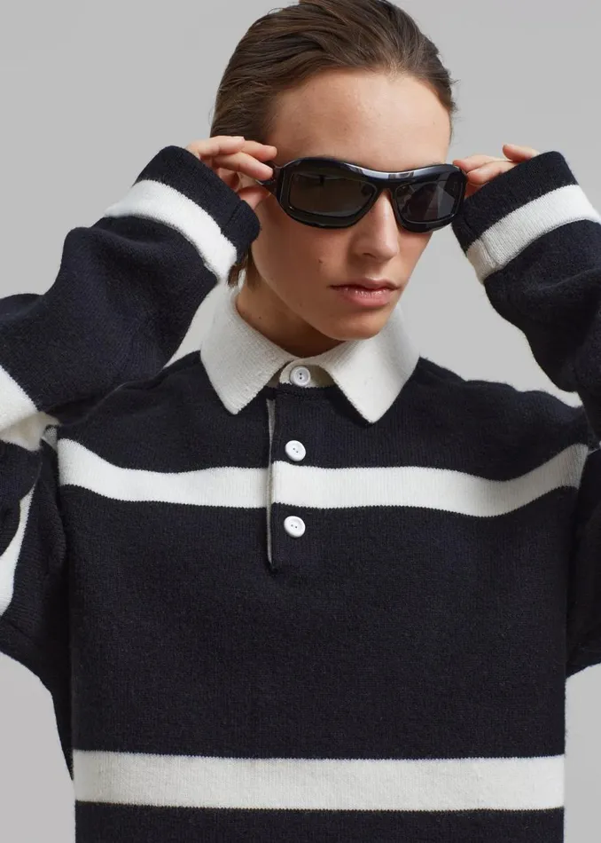 Women The Frankie Shop Knitwear JW Anderson Structured Polo Top Black