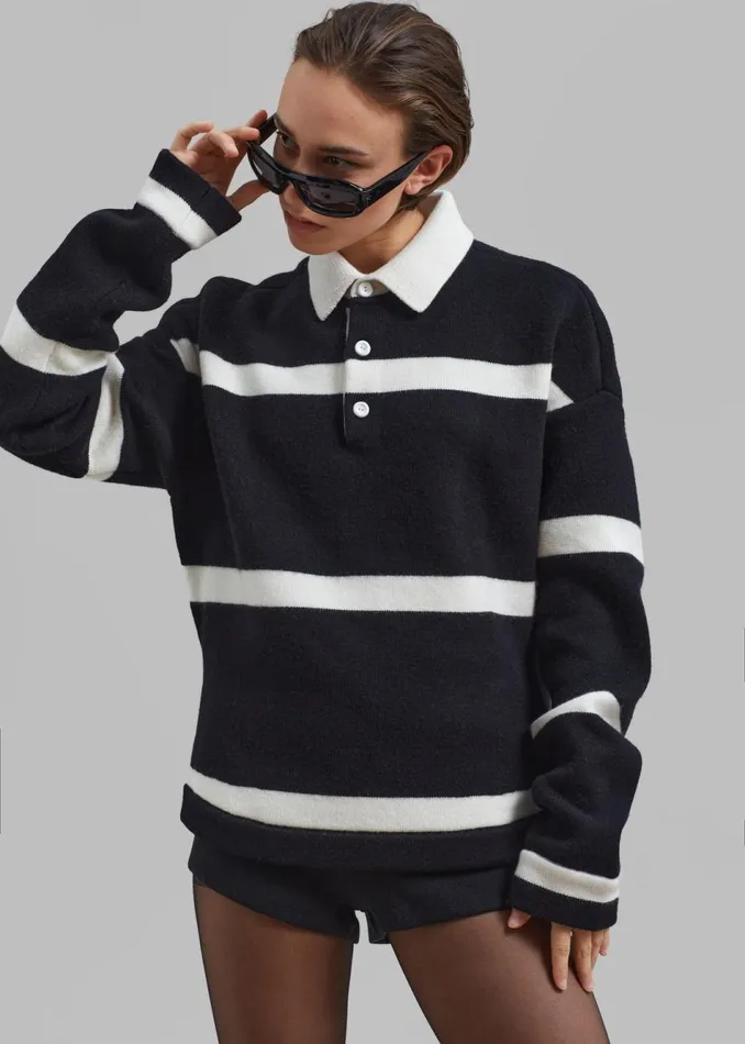 Women The Frankie Shop Knitwear JW Anderson Structured Polo Top Black