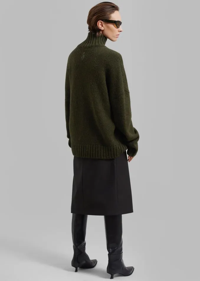 Women The Frankie Shop Knitwear JW Anderson Textured Patch Pocket Turtleneck Jumper Forest Green