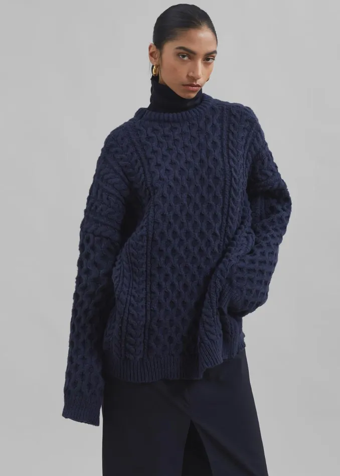 Women The Frankie Shop Knitwear Kea Braided Sweater Navy