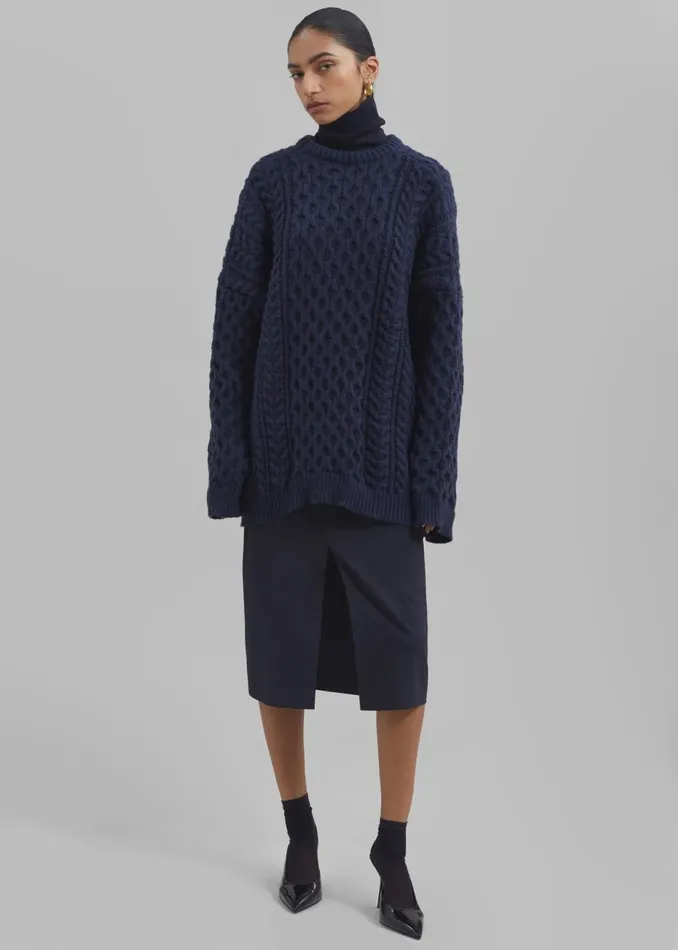 Women The Frankie Shop Knitwear Kea Braided Sweater Navy