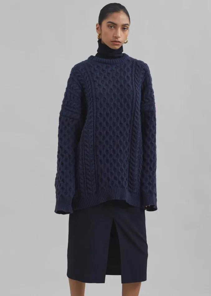 Women The Frankie Shop Knitwear Kea Braided Sweater Navy