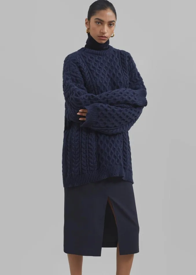 Women The Frankie Shop Knitwear Kea Braided Sweater Navy