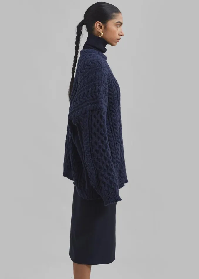 Women The Frankie Shop Knitwear Kea Braided Sweater Navy