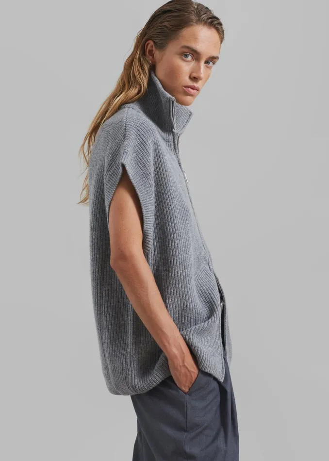 Women The Frankie Shop Knitwear Kellan Wool Blend Sleeveless Zip Turtleneck Grey