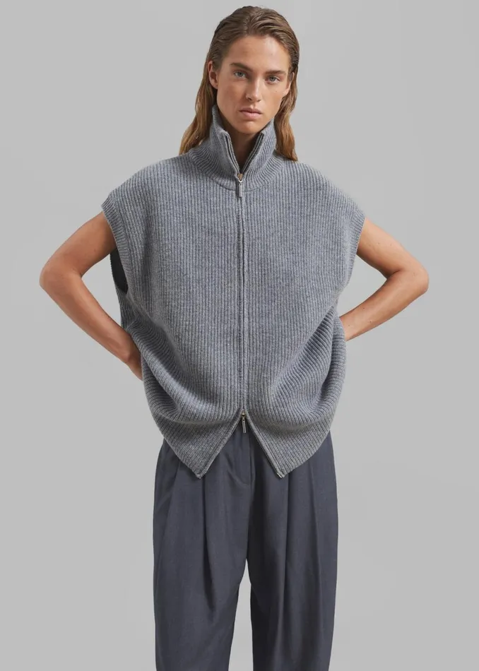 Women The Frankie Shop Knitwear Kellan Wool Blend Sleeveless Zip Turtleneck Grey