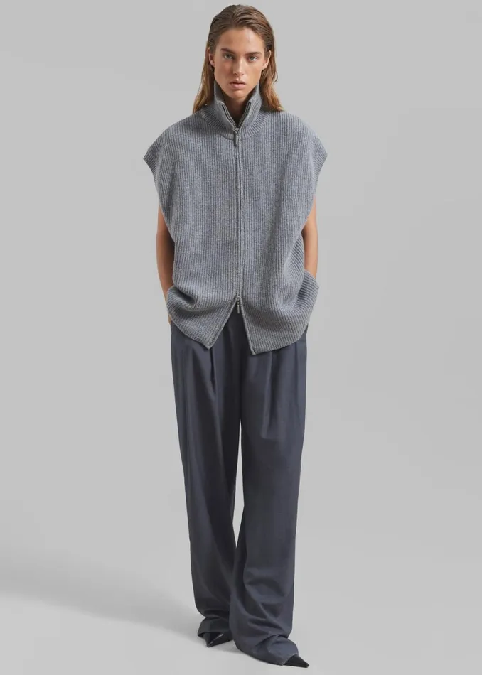 Women The Frankie Shop Knitwear Kellan Wool Blend Sleeveless Zip Turtleneck Grey
