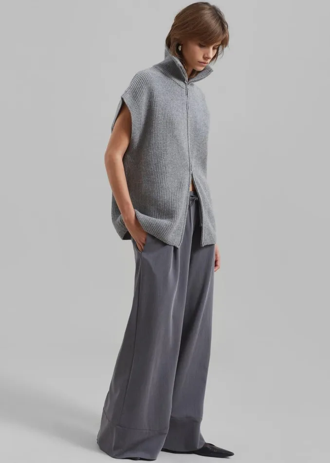 Women The Frankie Shop Knitwear Kellan Wool Blend Sleeveless Zip Turtleneck Grey