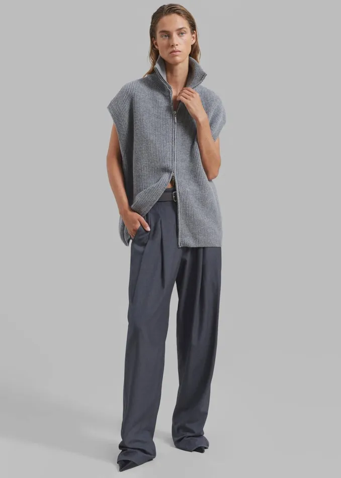 Women The Frankie Shop Knitwear Kellan Wool Blend Sleeveless Zip Turtleneck Grey