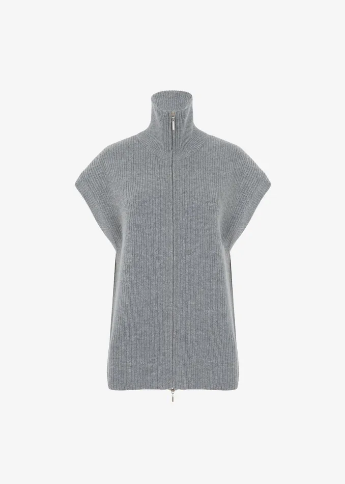 Women The Frankie Shop Knitwear Kellan Wool Blend Sleeveless Zip Turtleneck Grey
