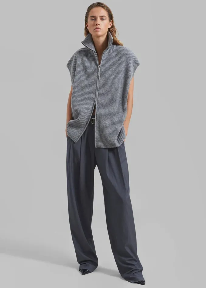 Women The Frankie Shop Knitwear Kellan Wool Blend Sleeveless Zip Turtleneck Grey