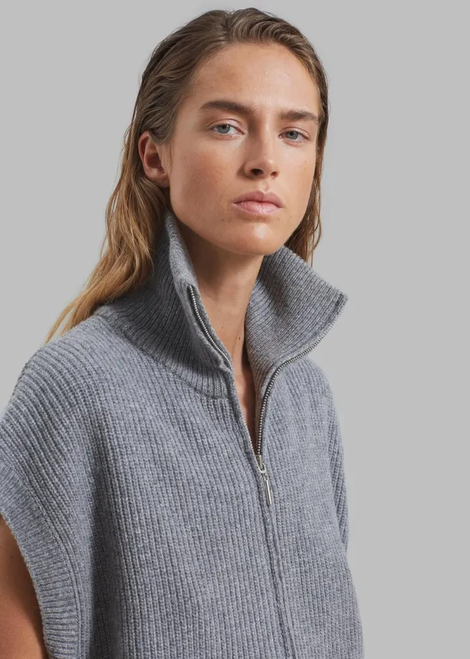 Women The Frankie Shop Knitwear Kellan Wool Blend Sleeveless Zip Turtleneck Grey