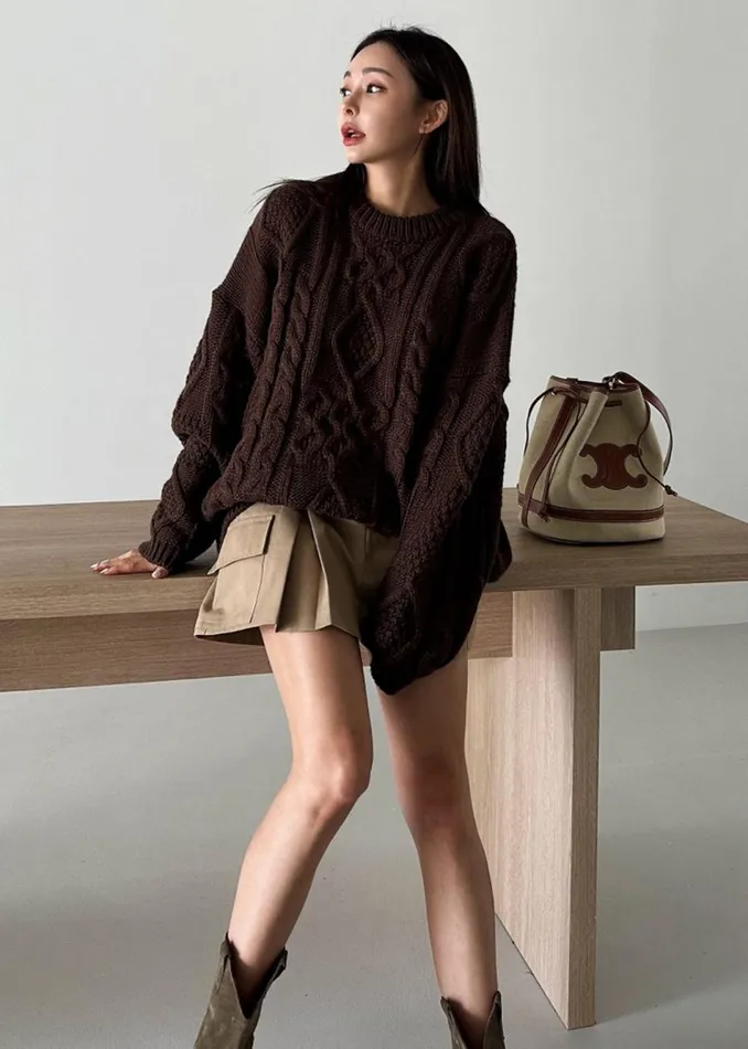 Women The Frankie Shop Knitwear Keri Braided Sweater Brown