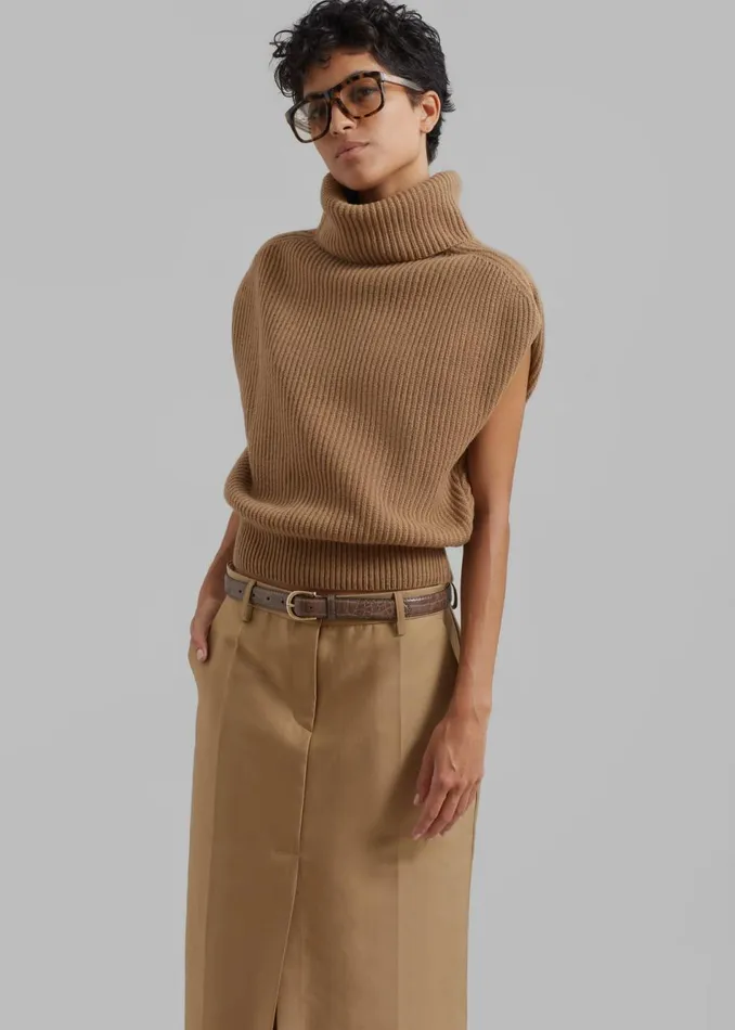 Women The Frankie Shop Knitwear Lana Sleeveless Turtleneck Camel