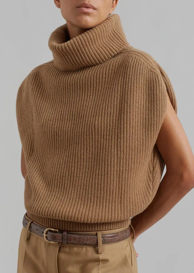 Women The Frankie Shop Knitwear Lana Sleeveless Turtleneck Camel