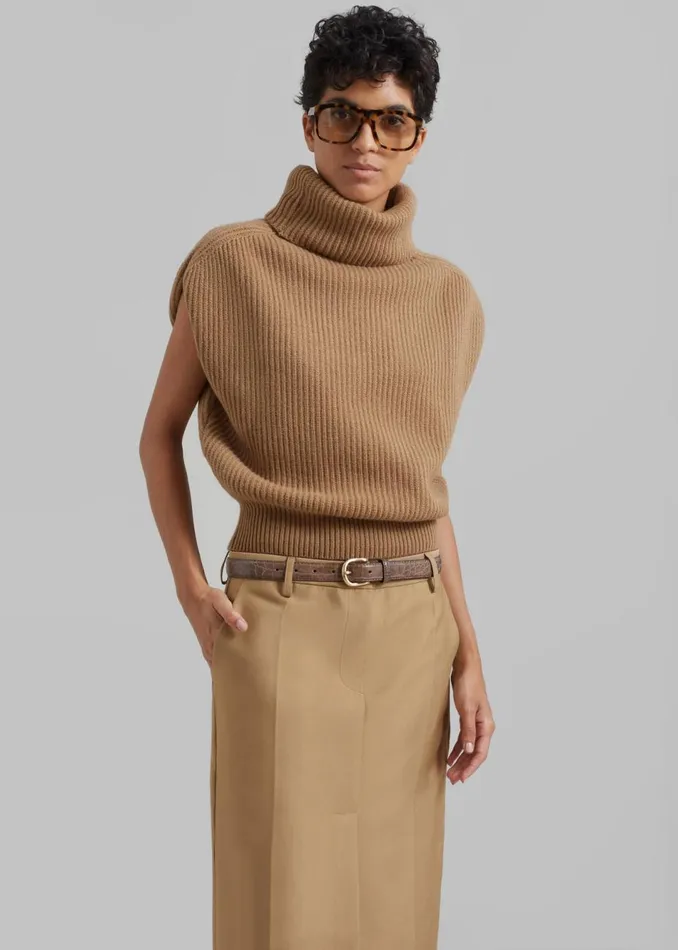 Women The Frankie Shop Knitwear Lana Sleeveless Turtleneck Camel