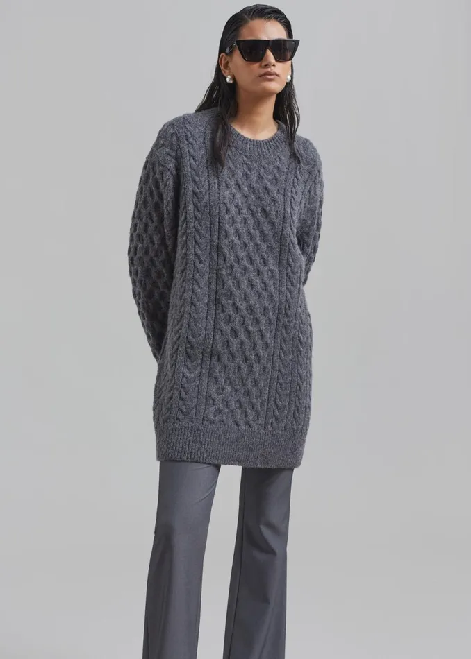 Women The Frankie Shop Knitwear Leighton Braided Knit Sweater Grey