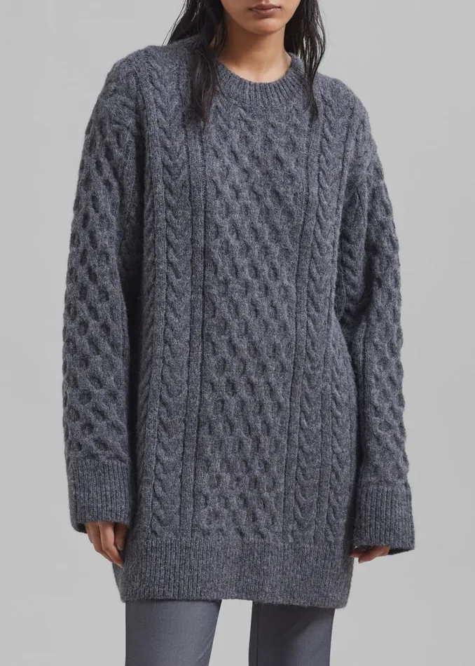 Women The Frankie Shop Knitwear Leighton Braided Knit Sweater Grey
