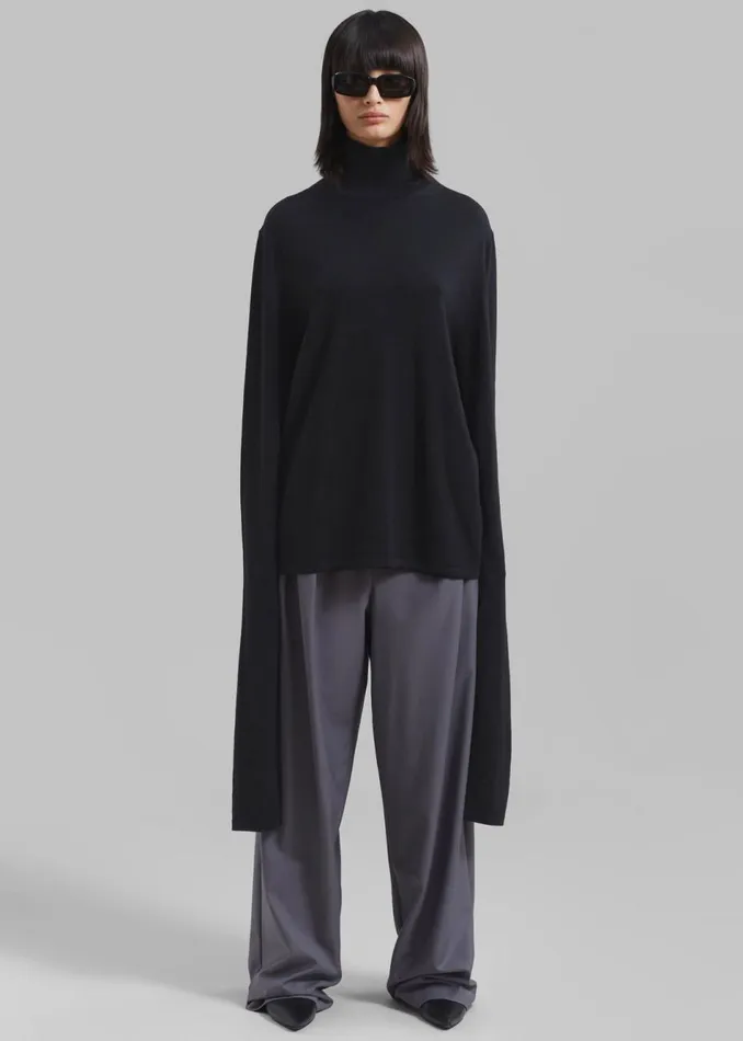 Women The Frankie Shop Knitwear Logan Wool Extra Long Sleeve Turtleneck Black Women The Frankie Shop Knitwear Logan Wool Extra Long Sleeve Turtleneck Black