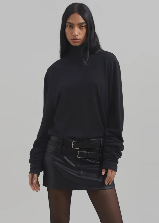 Women The Frankie Shop Knitwear Logan Wool Extra Long Sleeve Turtleneck Black