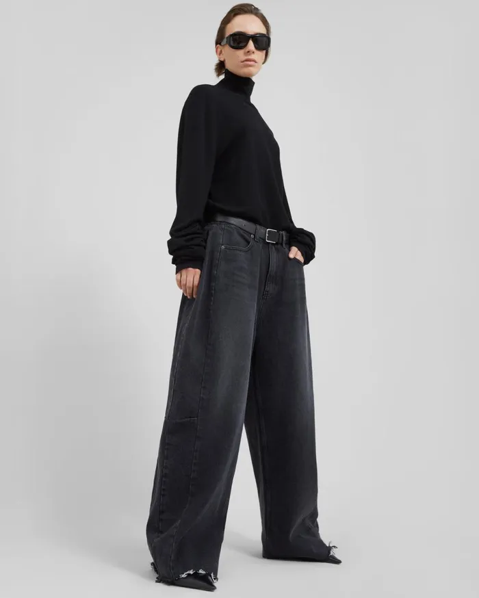 Women The Frankie Shop Knitwear Logan Wool Extra Long Sleeve Turtleneck Black