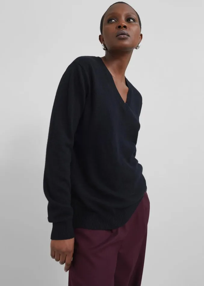 Women The Frankie Shop Knitwear Loulou Studio Serafini V Neck Cashmere Sweater Black Women The Frankie Shop Knitwear Loulou Studio Serafini V Neck Cashmere Sweater Black