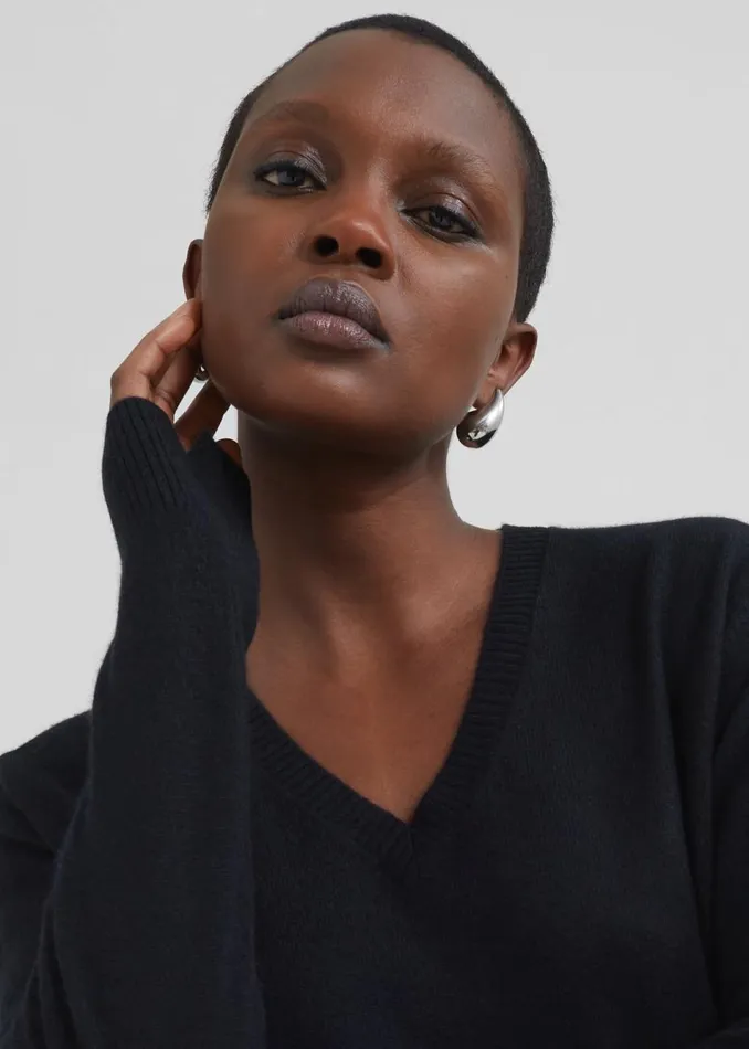 Women The Frankie Shop Knitwear Loulou Studio Serafini V Neck Cashmere Sweater Black