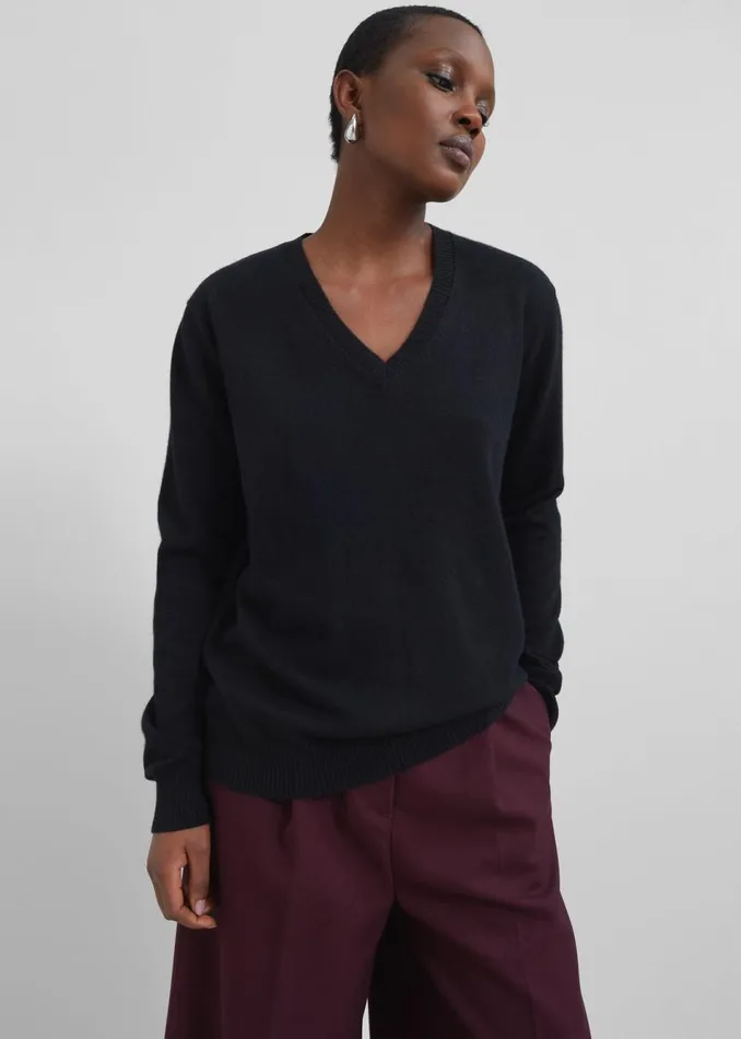 Women The Frankie Shop Knitwear Loulou Studio Serafini V Neck Cashmere Sweater Black