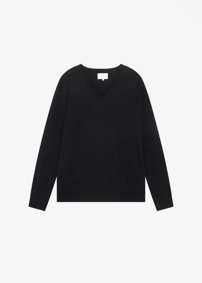Women The Frankie Shop Knitwear Loulou Studio Serafini V Neck Cashmere Sweater Black