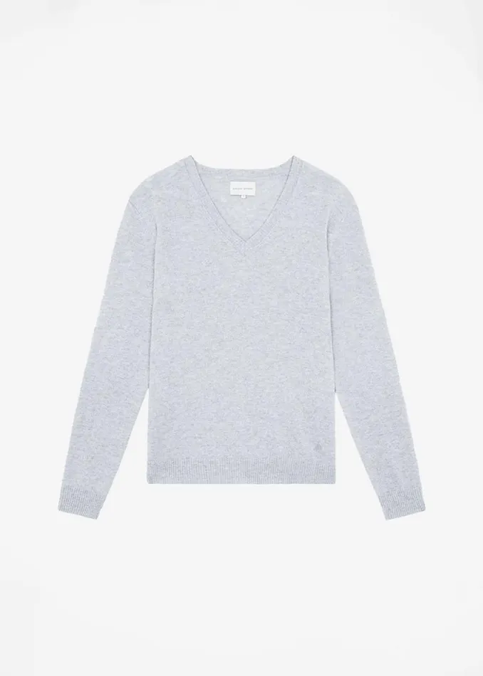 Women The Frankie Shop Knitwear Loulou Studio Serafini V Neck Cashmere Sweater Grey Melange