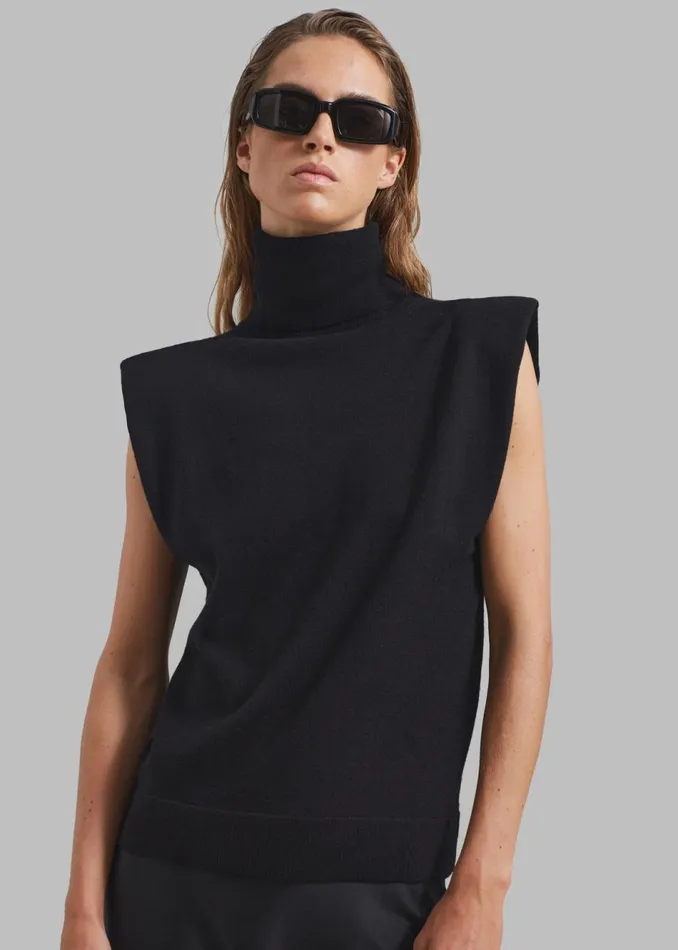 Women The Frankie Shop Knitwear Nadia Thin Padded Sleeveless Turtleneck Black