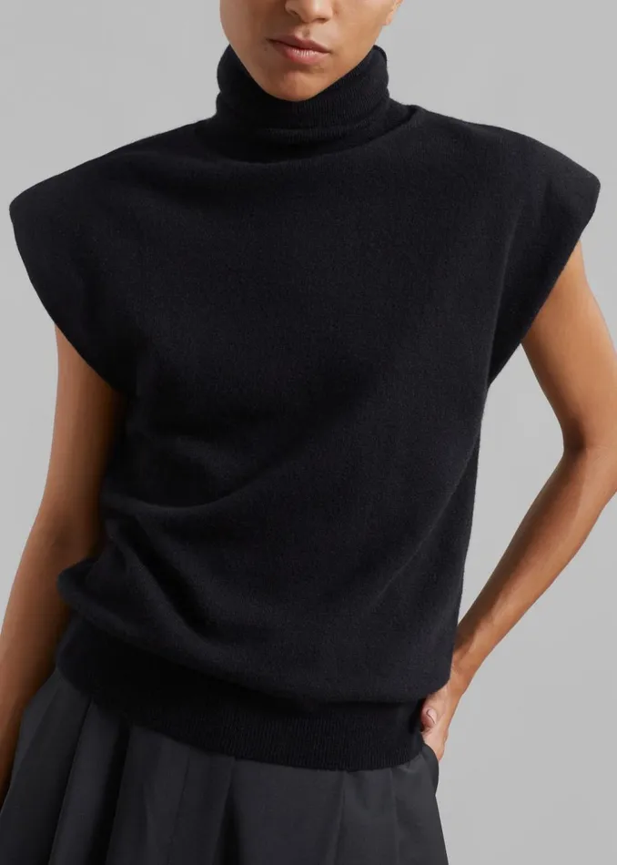 Women The Frankie Shop Knitwear Nadia Thin Padded Sleeveless Turtleneck Black