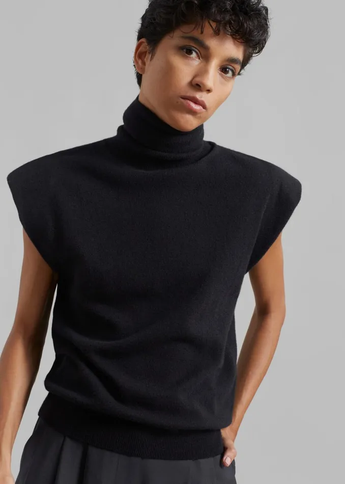 Women The Frankie Shop Knitwear Nadia Thin Padded Sleeveless Turtleneck Black