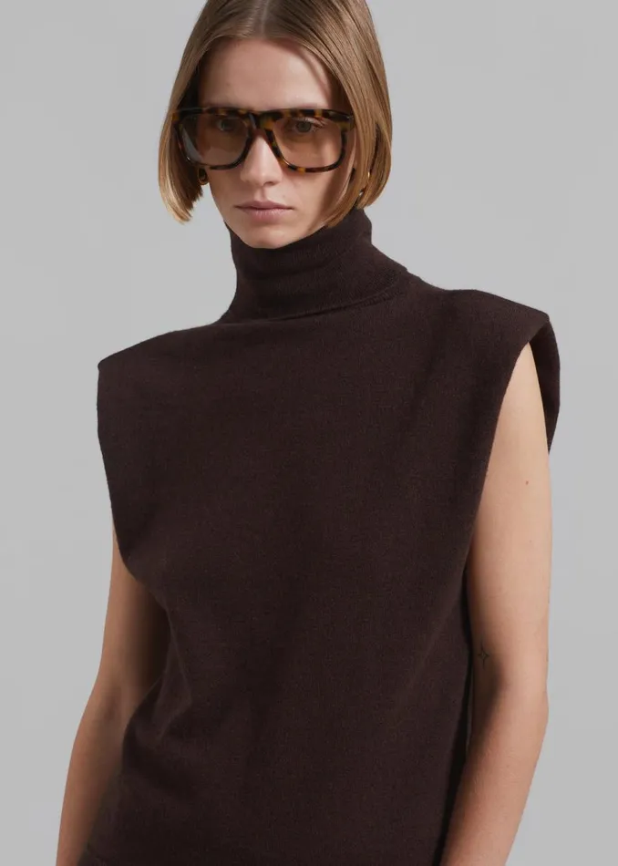 Women The Frankie Shop Knitwear Nadia Thin Padded Sleeveless Turtleneck Brown