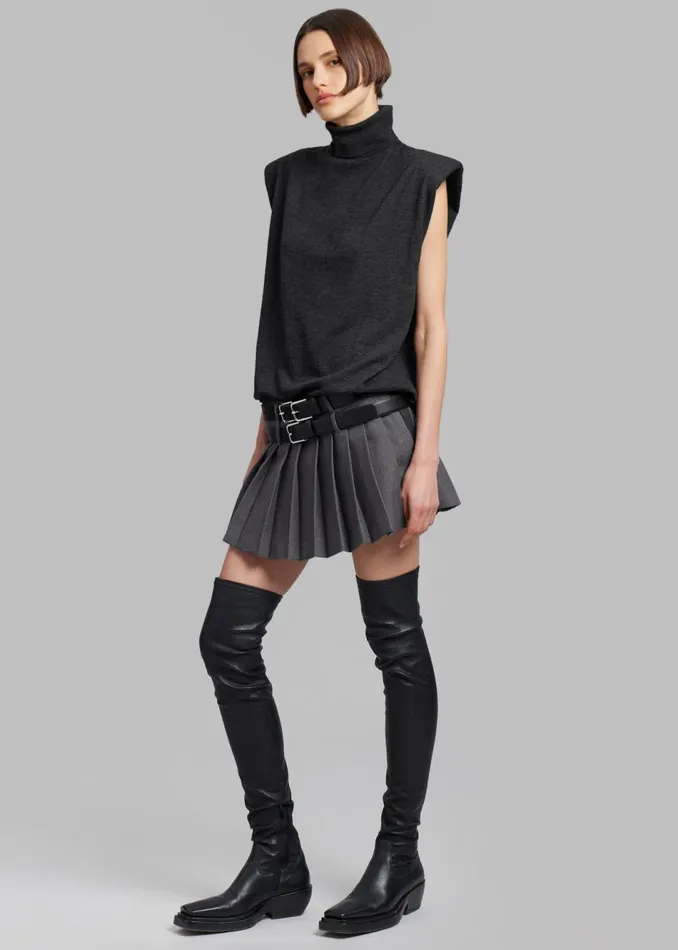 Women The Frankie Shop Knitwear Nadia Thin Padded Sleeveless Turtleneck Charcoal