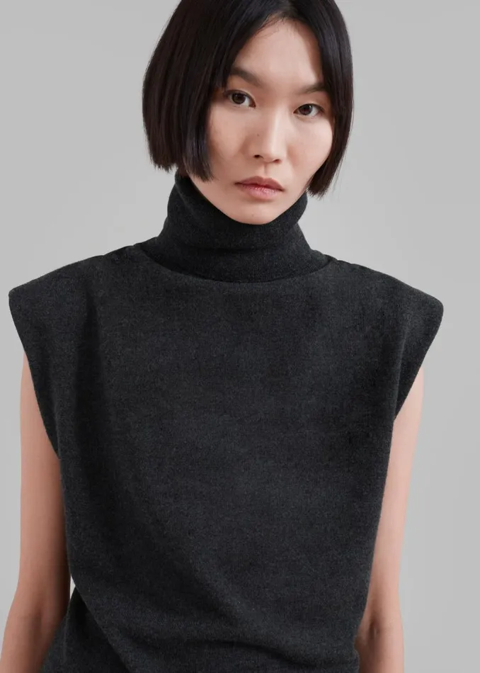 Women The Frankie Shop Knitwear Nadia Thin Padded Sleeveless Turtleneck Charcoal