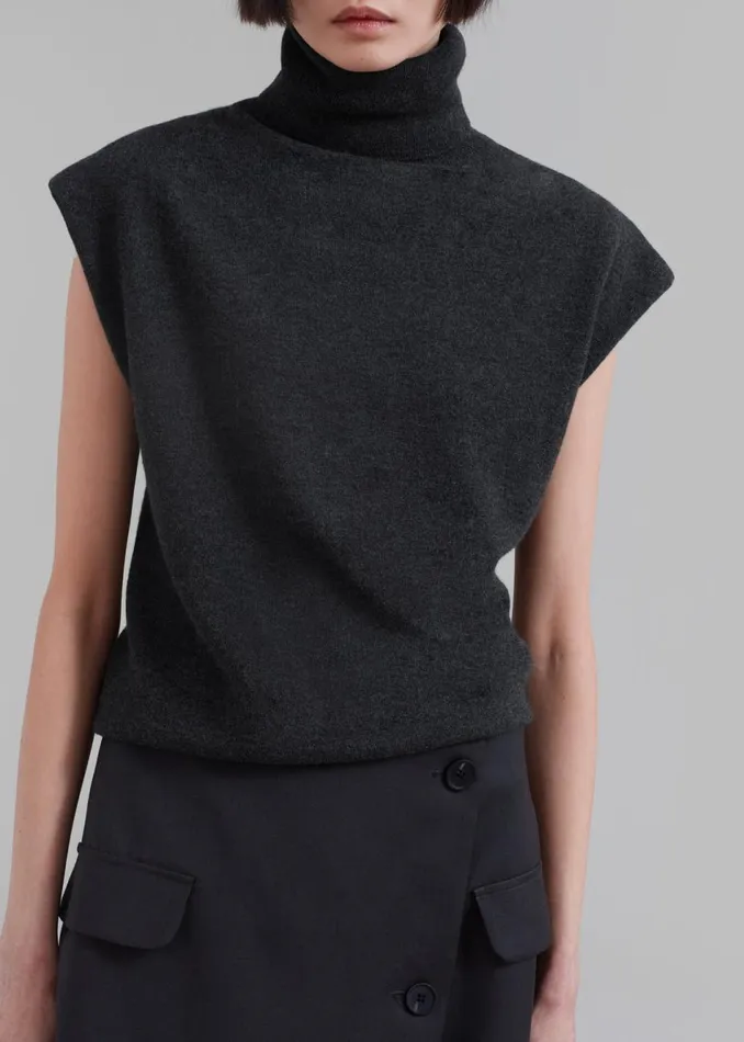 Women The Frankie Shop Knitwear Nadia Thin Padded Sleeveless Turtleneck Charcoal