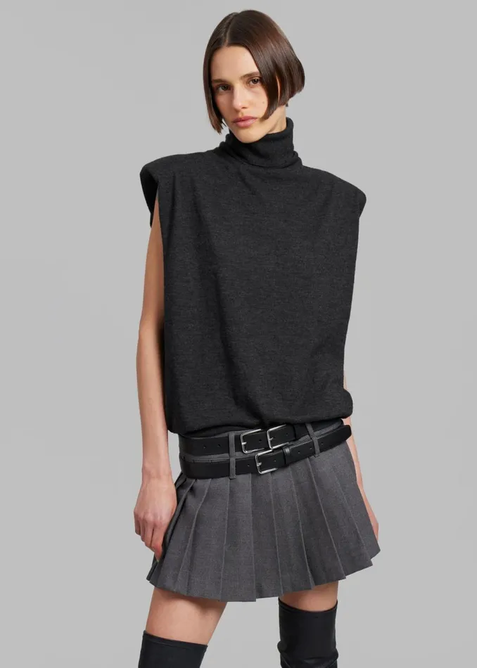 Women The Frankie Shop Knitwear Nadia Thin Padded Sleeveless Turtleneck Charcoal