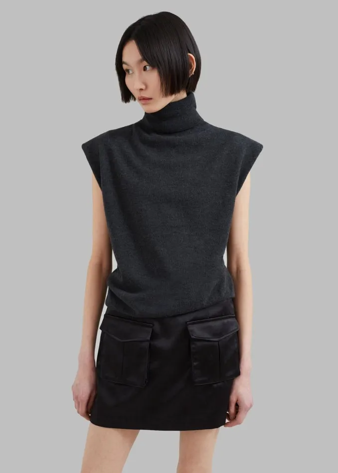 Women The Frankie Shop Knitwear Nadia Thin Padded Sleeveless Turtleneck Charcoal