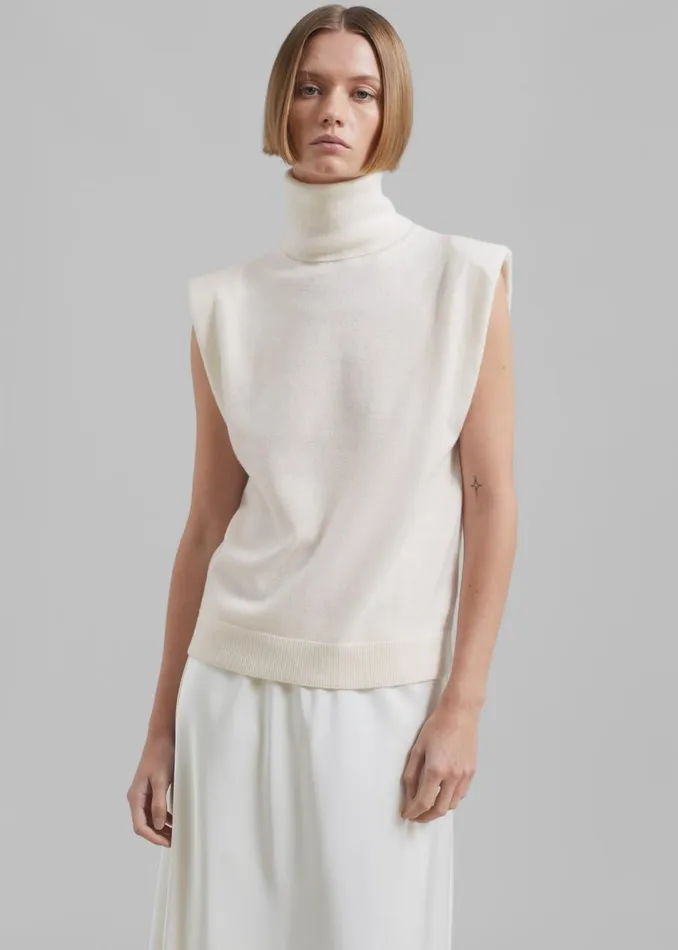 Women The Frankie Shop Knitwear Nadia Thin Padded Sleeveless Turtleneck Ivory